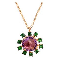 18 Karat Rose Gold Amethyst and Tzavorite Garavelli Pendant with Chain