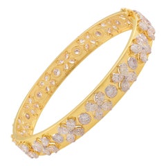 Marquise & Round Diamond Bangle Bracelet 14 Karat Yellow Gold Handmade Jewelry