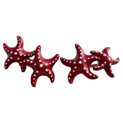 925 Sterling Silver Red Enamel White Enamel Sea Star Cufflinks 