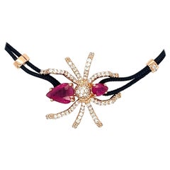 18K Rose Gold Ruby Spider Woven Bracelet with Diamonds