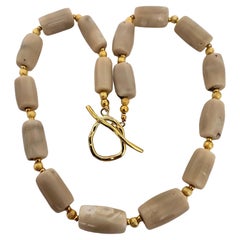 Handmade Gold Beads and White/Beige Coral Barrel Shaped Beaded 26" Necklace C43