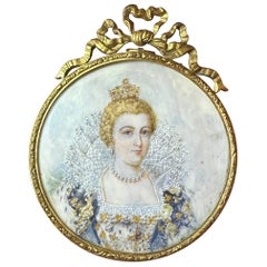 18th-19th Century Hand Painted Portrait Miniature Painting Queen Crown Jewels