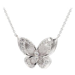 Natural White Round Diamond .65 Carat TW White Gold Butterfly Necklace