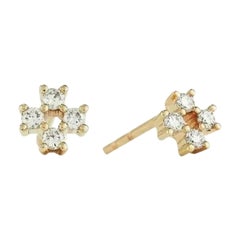 Four Diamond Mini Cluster Stud Earring in 14k Solid Gold