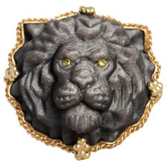 Carved Obsidian Lion Ring