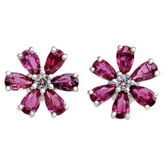 NO RESERVE! 2.65Ct Natural Ruby and 0.12Ct Diamond 14k White Gold Earrings