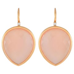 Casato 18K Yellow Gold 0.10ct Diamond and Pink Chalcedony Drop Earrings 