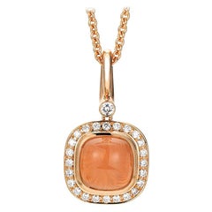 Square Era Pendant Necklace 18k Rose Gold 25 Diamonds and 1 Rose Quartz Cabochon