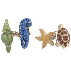 Multicolored Enamel Gold Marine Life Cufflinks