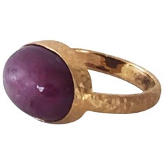 Star Cabuchon Ruby with 14 Karat Gold Handmade Ring by Marina J.