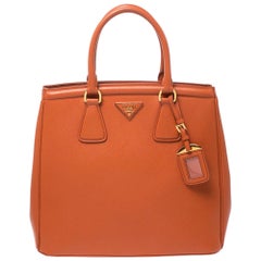 Prada Orange Saffiano Leather Parabole Tote