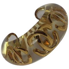 Chanel 1980s Lucite Bangle Bracelet with CC Logos