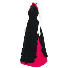 Iconic Vintage Chanel Haute Couture Black Velvet Shocking Pink Silk Halter Gown