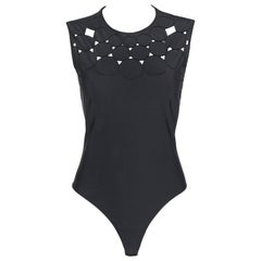 GIANNI VERSACE COUTURE S/S 1994 Black Sleeveless Circle Cutout Bodysuit Top