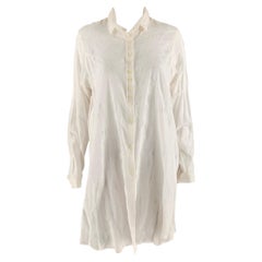 ANN DEMEULEMEESTER Size 6 White Cotton Textured Long Blouse