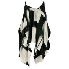 ANN DEMEULEMEESTER Size 6 Black White Viscose Abstract Casual Top