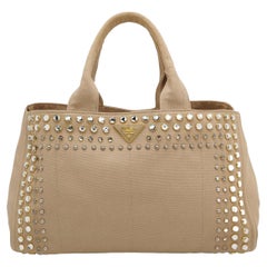 Prada Canape Canvas Tote Beige Top Handle Bag with Jewels