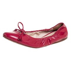 Prada Pink Patent Leather Tassel Bow Scrunch Ballet Flats Size 35