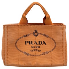 Prada Orange Canvas Canapa Logo Small Tote Bag BN2439