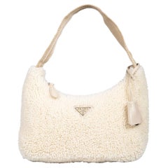 Prada Re-Edition 2000 Beige Shearling Shoulder Bag