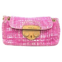 Prada Pink Sound Lock Tweed Shoulder Bag