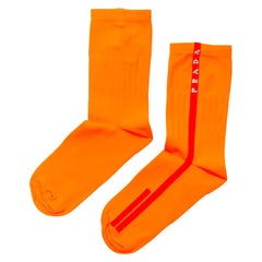 PRADA Linea Rossa neon orange red line logo cotton socks nylon pouch