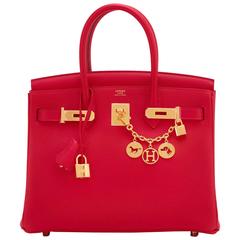 Hermes Rouge Casaque 30cm Birkin Red Clemence Gold Hardware Gorgeous 