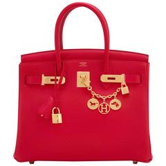 Hermes Rouge Casaque 30cm Birkin Red Clemence Gold Hardware 