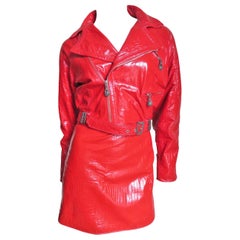 Gianni Versace Red Leather Motorcycle Jacket and Skirt A/W 1994