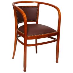 Otto Wagner Secessionist Bentwood and Leather Armchair, J&J Kohn, 1906