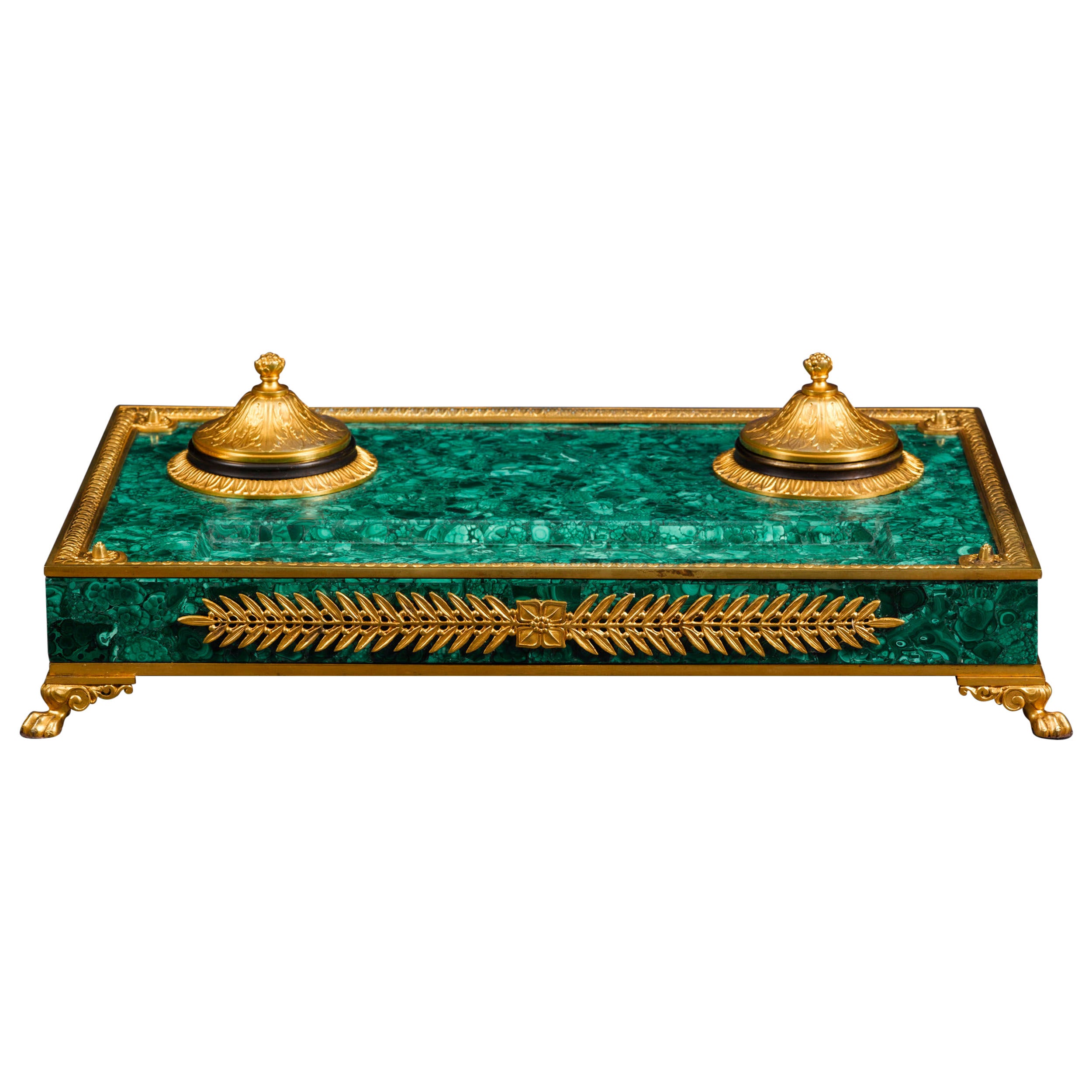 Russian Malachite and Bronze Inkwell