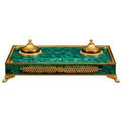 Russian Malachite and Bronze Inkwell