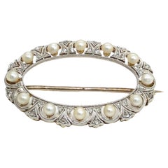 Unique Pearl and Diamond Brooch Set in Platinum