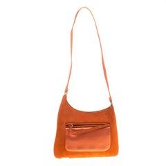 Prada Orange Suede and Satin Shoulder Bag