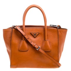 Prada Orange Leather Double Zip Tote