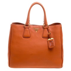 Prada Orange Vitello Daino Leather Shopper Tote