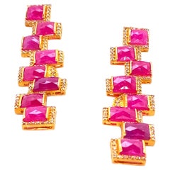 Art Deco Style Mosaic 16.34 Carat Ruby Long Drop Coomi Earrings