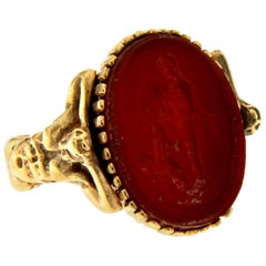 Carnelian Intaglio Gold Sculptural Body Dome Unisex Ring