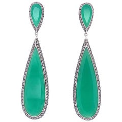 Chrysoprase Chalcedony Diamond Gold Drop Earrings