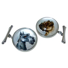 Cufflinks Platinum, Essex Crystal, Fine Reverse Painting under Rock Crystal