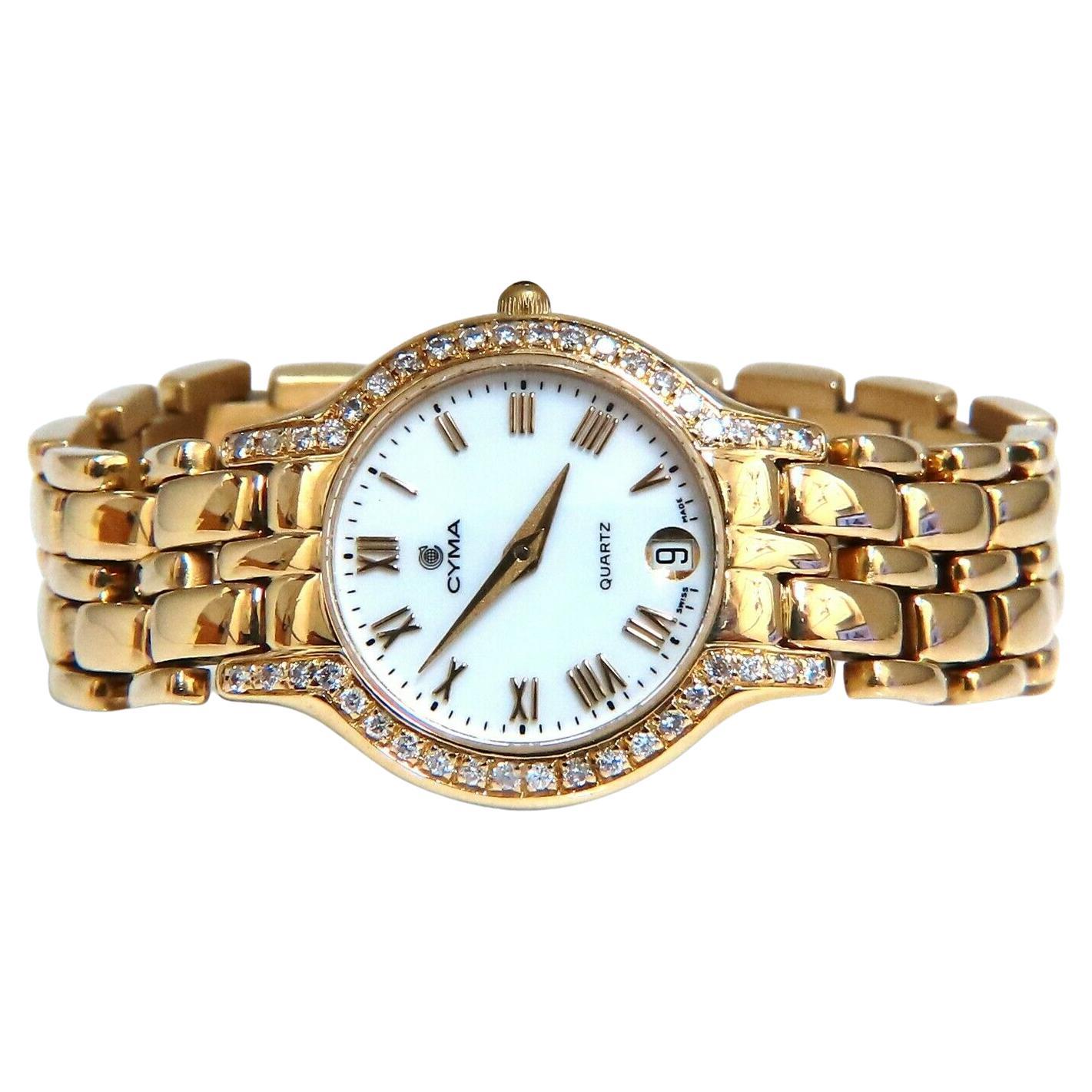 Cyma Ladies Gold Diamond Watch 14 Karat For Sale