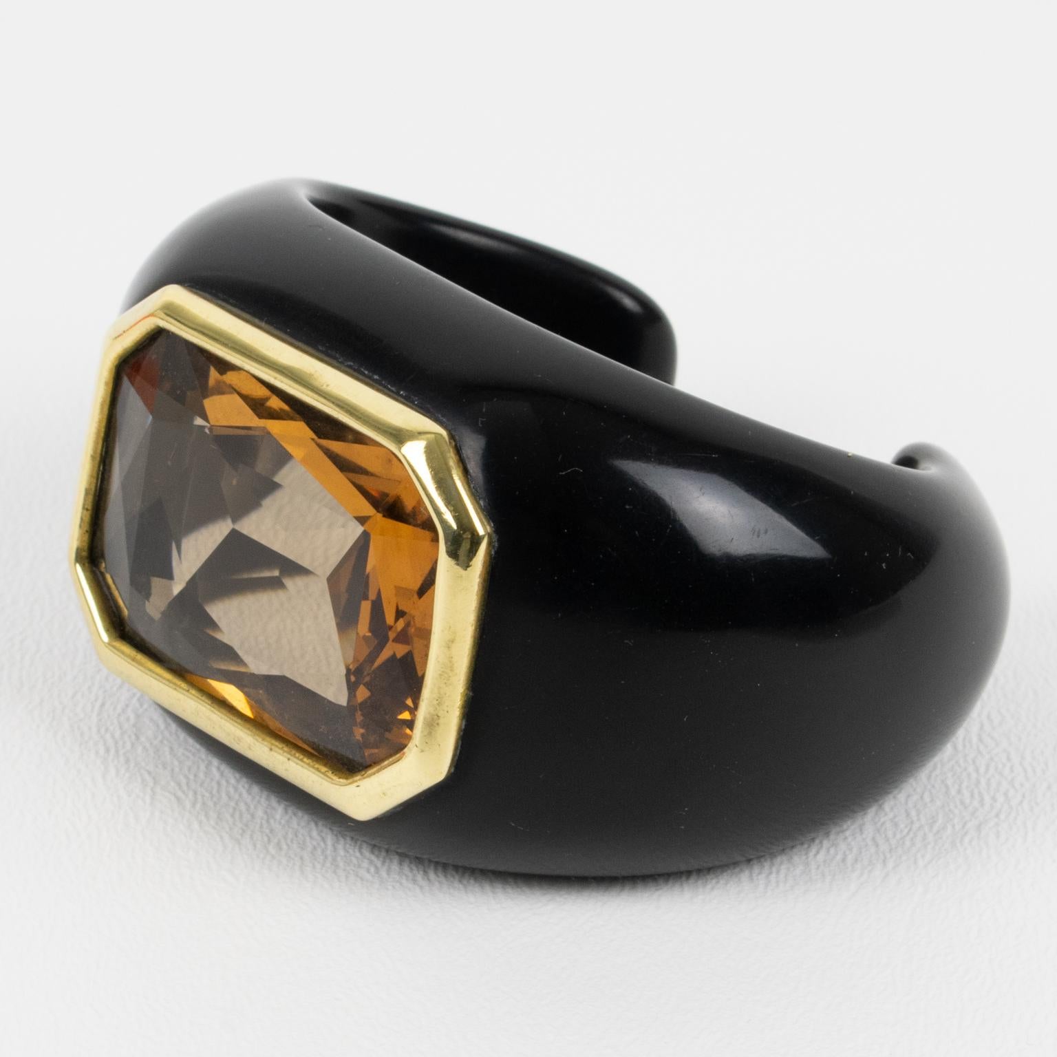 Modern Daniel Swarovski Cuff in Black Resin and Amber Rhinestone For Sale