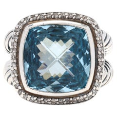 David Yurman 13.85ctw Blue Topaz and Diamond Ring, SterlingSilver 18k White Gold