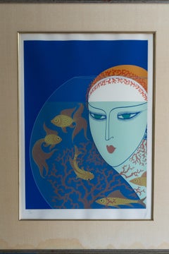 Fischschale, Erté, Original-Lithographie (signiert)