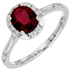 GIA Certified 1.01 Carat Red Spinel Diamond Halo White Gold Engagement Ring