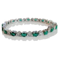 Hand Made Colombian Emerald Bracelet with Diamonds in 14K White Gold