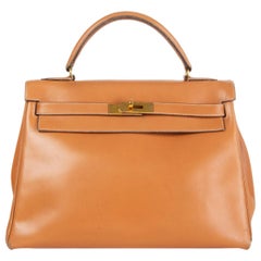 HERMES beige Natural Box leather KELLY 32 RETOURNE Bag