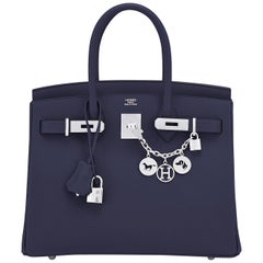 Hermes Birkin 30 Indigo Jewel Tone Navy Blue Epsom Palladium Bag Y Stamp, 2020