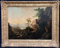 Large 1700's Italian Classical Oil Painting Figures in Ancient Landscape