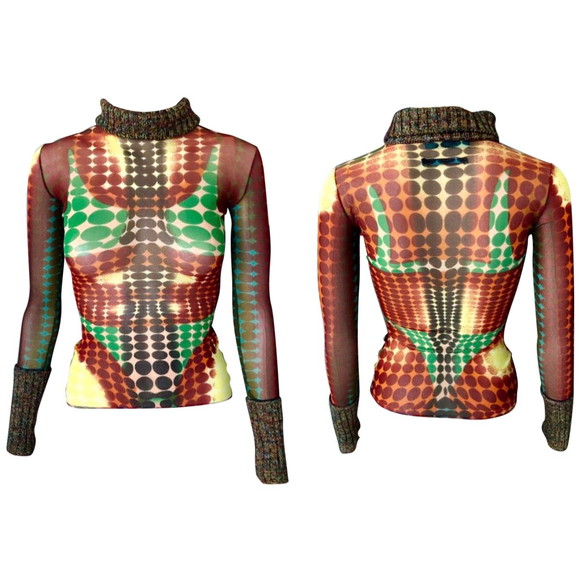 Jean Paul Gaultier F/W 1995 Runway Iconic Cyber Dots Sheer Top  For Sale